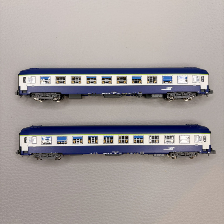 2 voitures couchettes UIC B9c9x, 2CL, livrée "TEN", logo Casquette, SNCF - REE NW-354