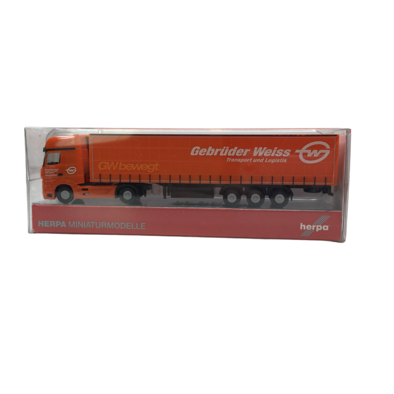 Mercedes Benz, Actros Gigaspace, semi-remorque à bâches, Gebrüder Weiss, orange - HERPA 066891 - N 1/160