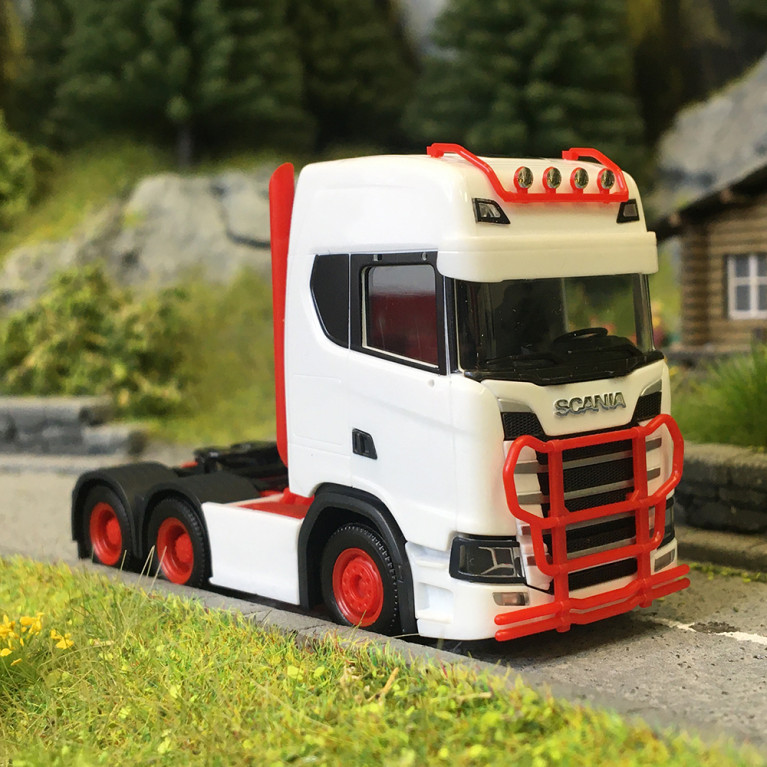 Scania, CS 20 HD, tracteur porteur, 3 essieux (6x4), blanc, rouge - HERPA 314053-006 - HO 1/87