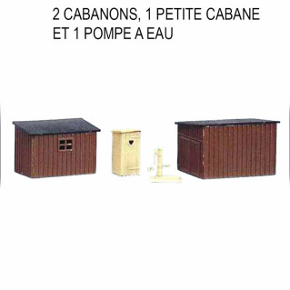 3 cabanons et une pompe à eau à monter -HO-1/87-SAI 452