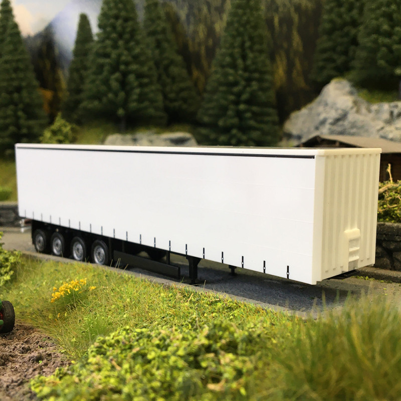 Remorque à rideaux coulissants en toile, 4 essieux, blanc - HERPA 077118 - HO 1/87