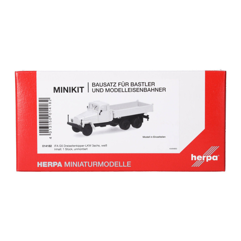 Minikit, IFA G5, camion-benne, 3 essieux, blanc - HERPA 014182 - HO 1/87