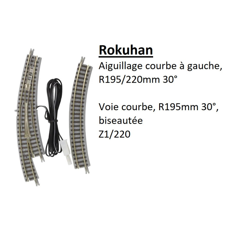 Aiguillage courbe à gauche, R 195/220-30°, voie courbe, R195-30°, biseautée - ROKUHAN R026 - Z 1/220