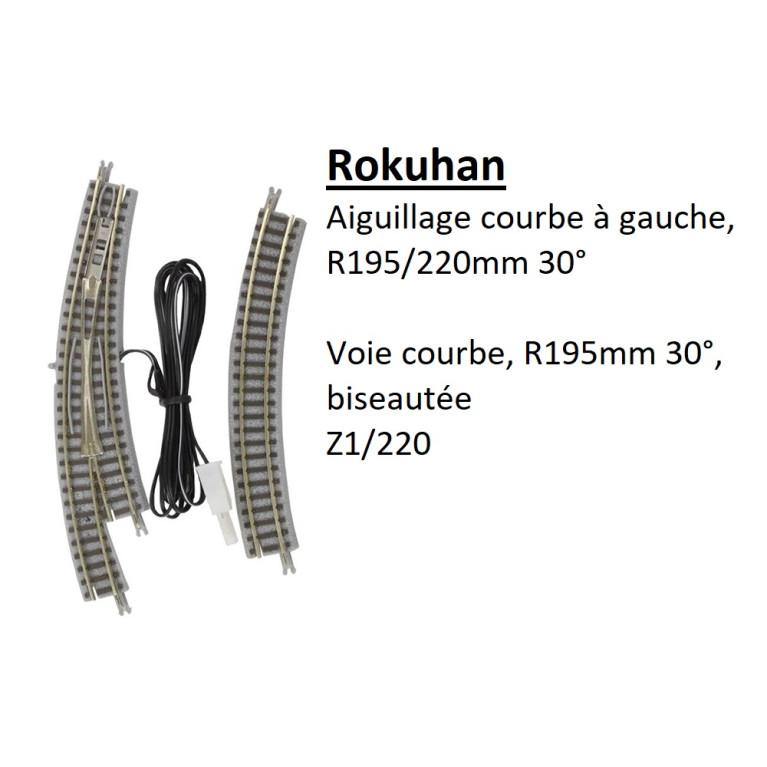 Aiguillage courbe à gauche, R 195/220-30°, voie courbe, R195-30°, biseautée - ROKUHAN R026 - Z 1/220
