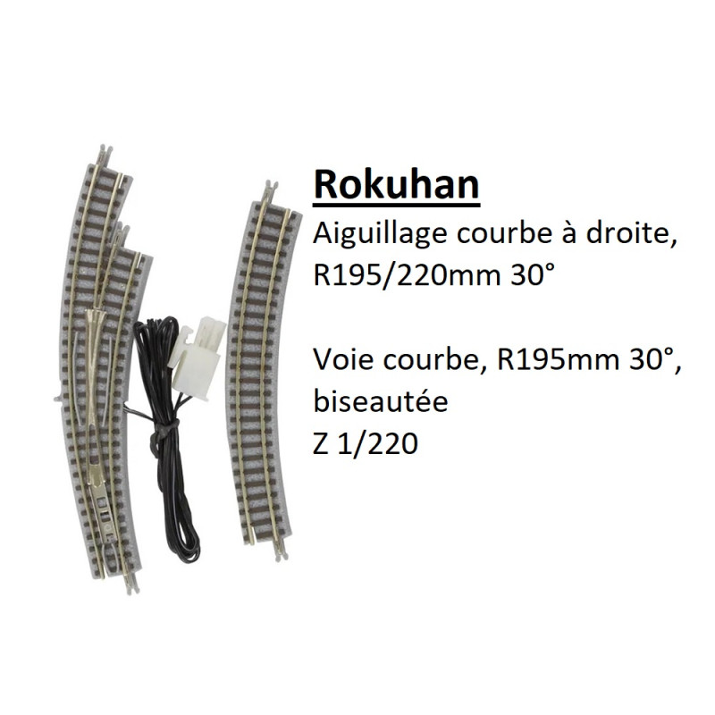 Aiguillage courbe à droite, R 195/220-30°, voie courbe, R195-30°, biseautée - ROKUHAN R027 - Z 1/220
