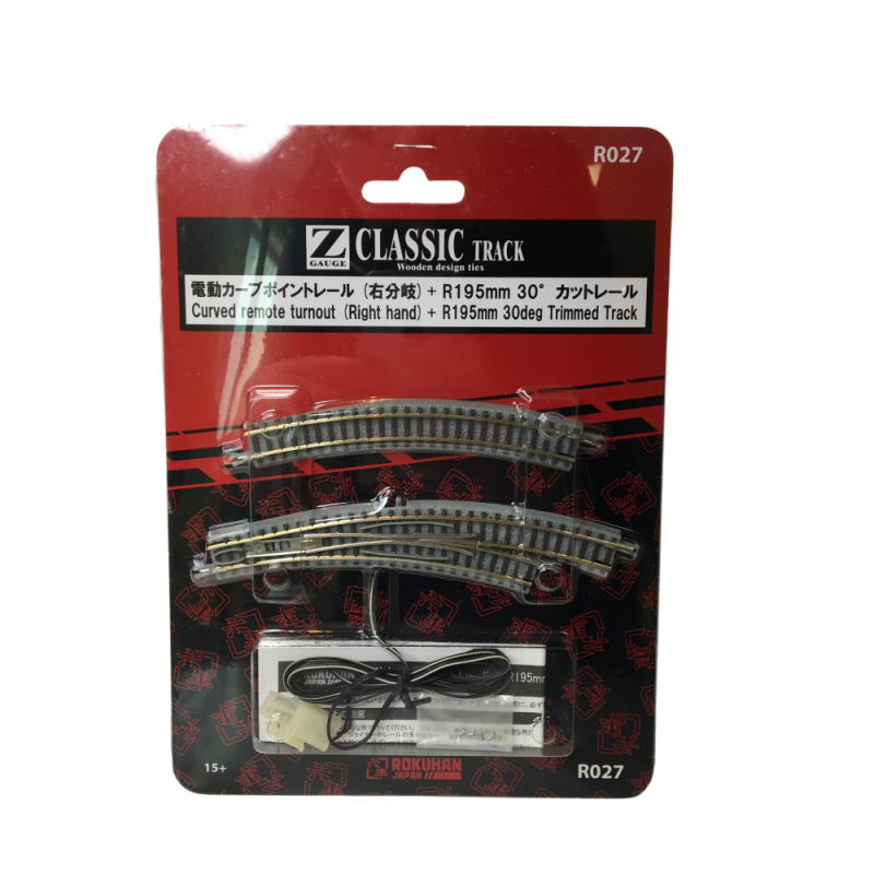 Aiguillage courbe à droite, R 195/220-30°, voie courbe, R195-30°, biseautée - ROKUHAN R027 - Z 1/220