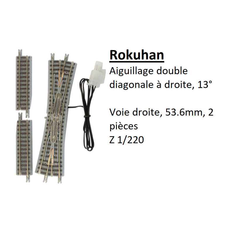 Aiguillage double diagonale à droite, 13°, 2 voies droite, 53.6mm - ROKUHAN R035 - Z 1/220