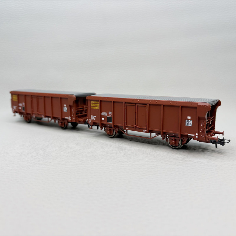 2 wagons tombereaux à toit déroulant, type T, SNCF - ROCO 6600251