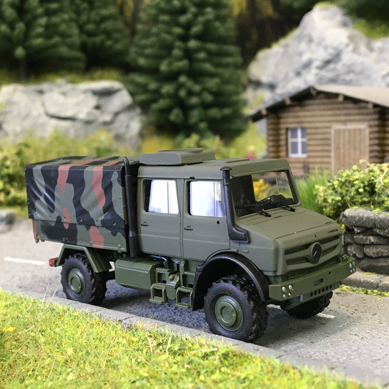 Mercedes Benz, Unimog U5023, double cabine, militaire - BUSCH 51087 - HO 1/87