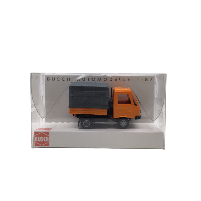 Multicar M26, avec plateau et bâche, orange - BUSCH 42253 - HO 1/87