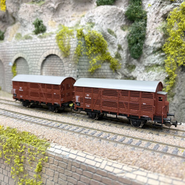 Coffret de 2 wagons ajourés type Snh (avec cabine de frein) et Sn (sans cabine), PKP, Ep. III - PIKO 28346 - HO 1/87