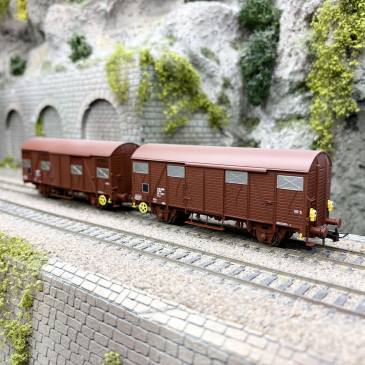 Coffret 2 wagons couverts type Gs, feux de fin de convoi, SNCF, Ep. IV - JOUEF HJ6325 - HO 1/87