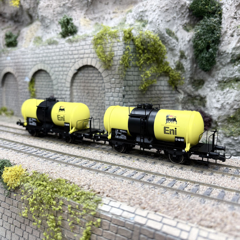 Coffret de deux wagons citernes pétroliers à 2 essieux, "ENI", FS, Ep. IV - RIVAROSSI HR6708 - HO 1/87