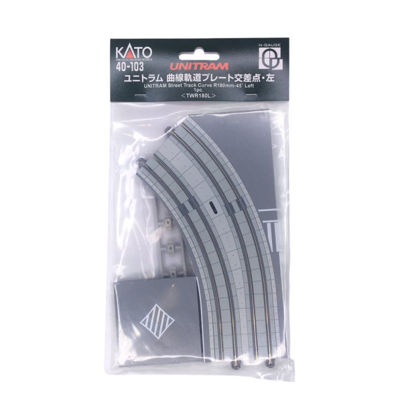Rail de rue courbe, R180mm 45°, à gauche, UNITRAM - KATO 40-103 - N 1/160