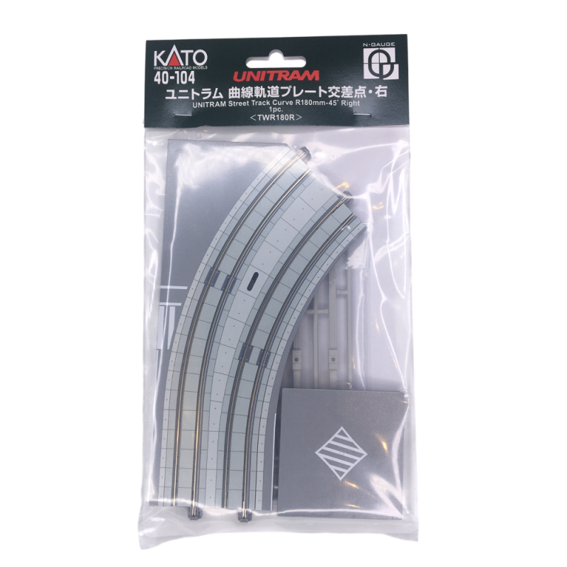 Rail de rue courbe, R180mm 45°, à droite, UNITRAM - KATO 40-104 - N 1/160