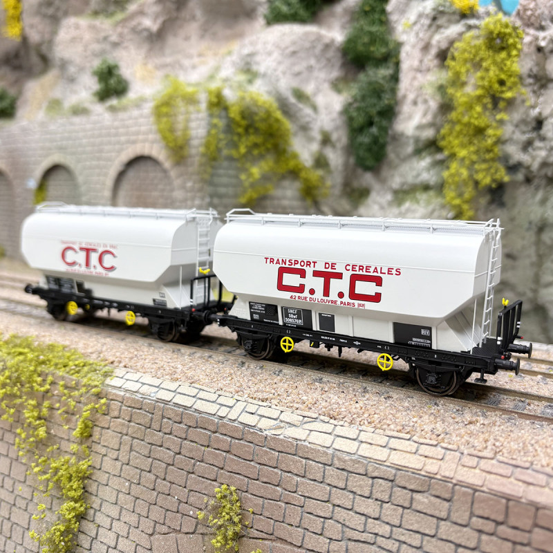 Coffret de 2 wagons céréaliers, "Fauvet-Girel", CTC, SNCF, Ep. III - REE MODELES WB-880 - HO 1/87