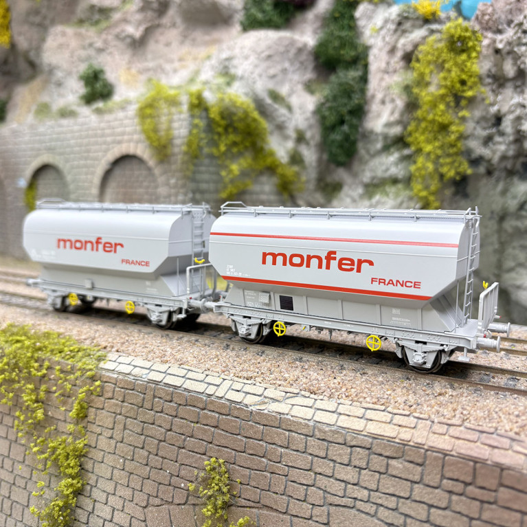 2 wagons céréaliers, "Fauvet-Girel", Monfer, SNCF, Ep. IV et V - REE MODELES WB-892 - HO 1/87