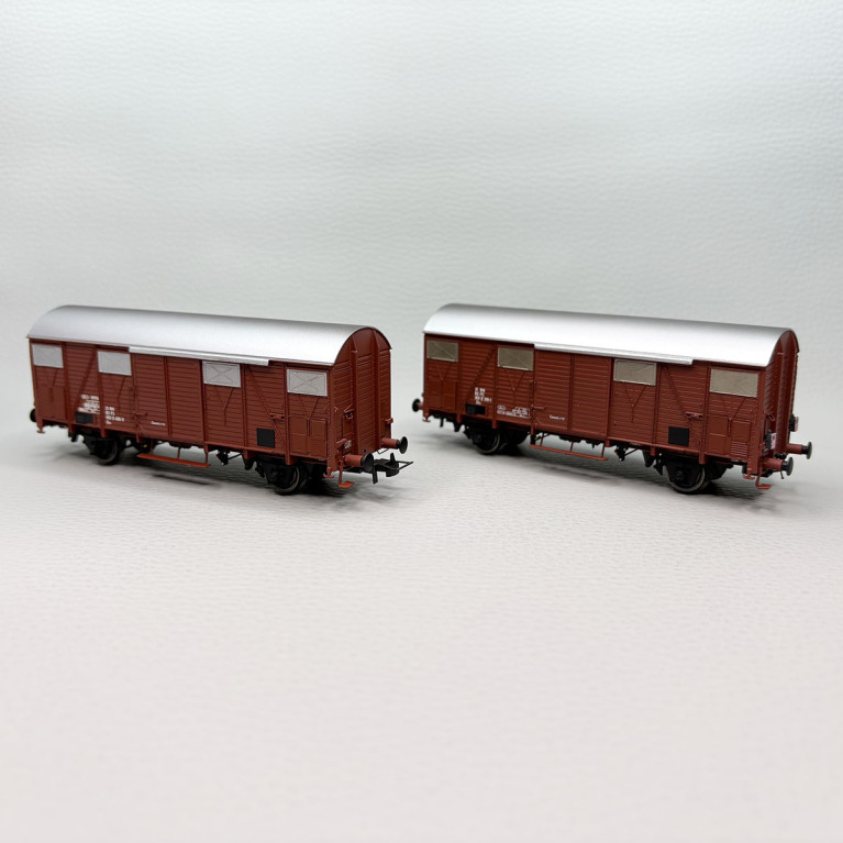 RIVAROSSI HR6696 - 2 wagons couverts type Ghs, feux de fin de convoi, FS