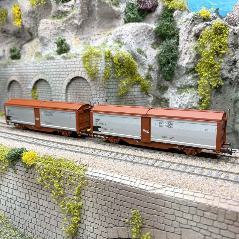 Coffret de 2 wagons à toit et parois coulissants, type Teu, SJ, Ep. V et VI - ROCO 6600257 - HO 1/87