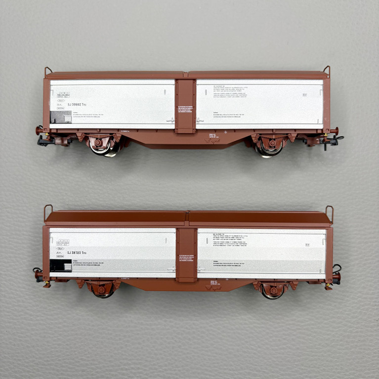 Coffret de 2 wagons à toit et parois coulissants, type Teu, SJ - ROCO 6600257