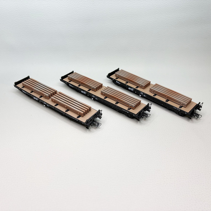 Roco 6600263 - Coffret de 3 wagons plats charges lourdes type Sas, NS