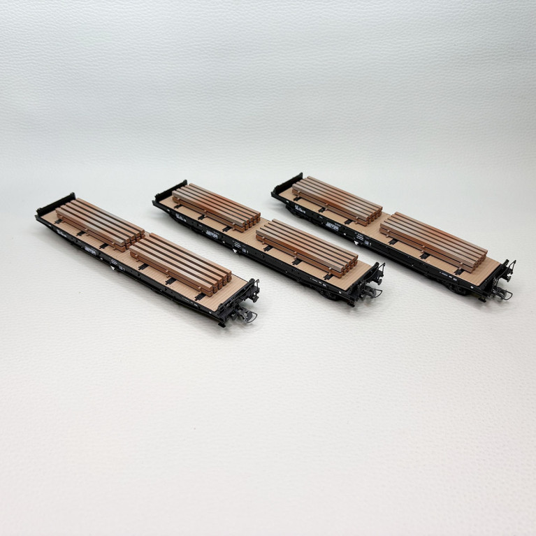 Roco 6600263 - Coffret de 3 wagons plats charges lourdes type Sas, NS