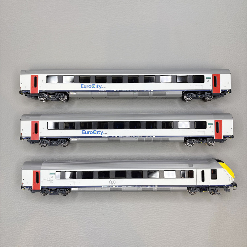 Lsmodels 43059 - Coffret de 3 voitures type I11 dont voiture pilote, Eurocity, Bruxelles - Rotterdam, SNCB/NS