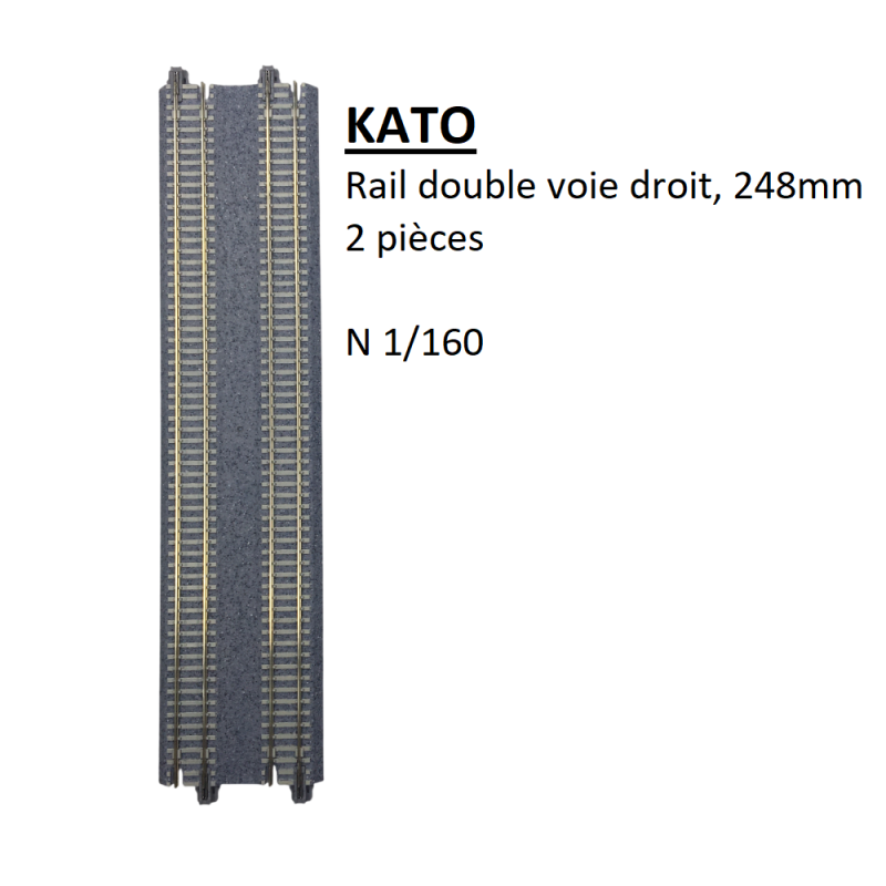 Rail double voie droit, 248 mm, 2 pièces - KATO 20-004 - N 1/160