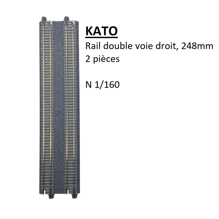 Rail double voie droit, 248 mm, 2 pièces - KATO 20-004 - N 1/160