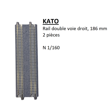 Rail double voie droit, 186 mm, 2 pièces - KATO 20-012 - N 1/160