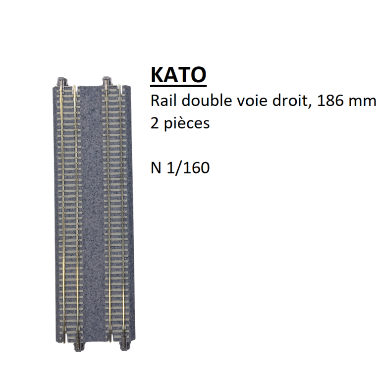 Rail double voie droit, 186 mm, 2 pièces - KATO 20-012 - N 1/160