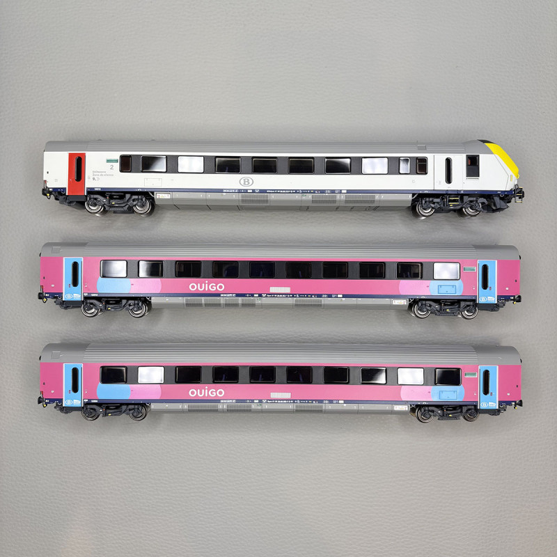 Lsmodels 43057 - Coffret de 3 voitures type I11 dont voiture pilote, Ouigo, Bruxelles - Paris, SNCB