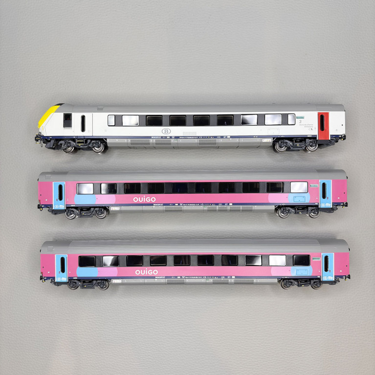 Lsmodels 43057 - Coffret de 3 voitures type I11 dont voiture pilote, Ouigo, Bruxelles - Paris, SNCB