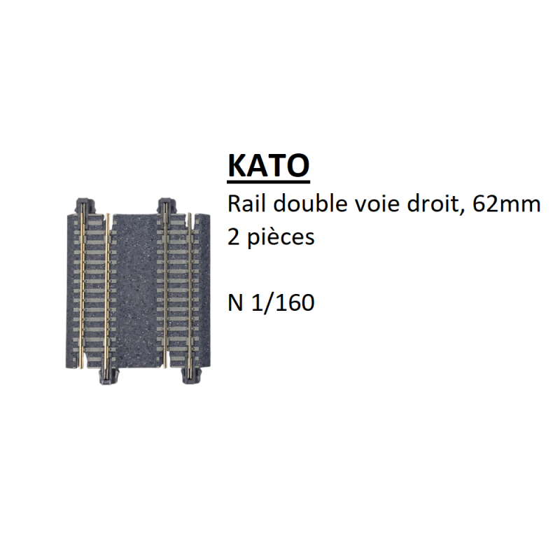 Rail double voie droit, 62 mm, 2 pièces - KATO 20-042 - N 1/160