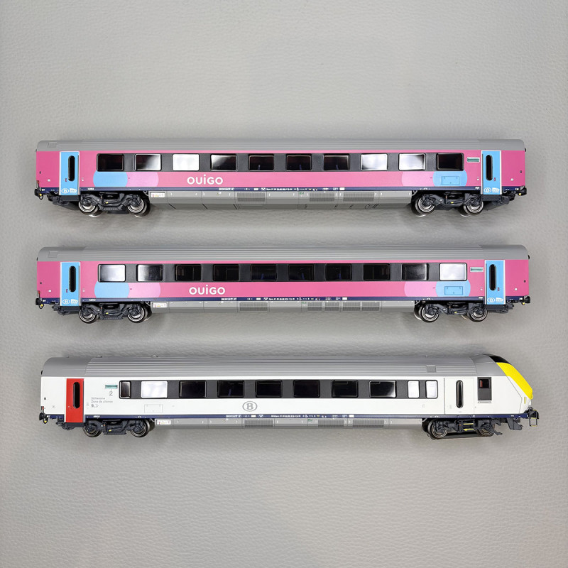 Lsmodels 43557 - Coffret de 3 voitures type I11 dont voiture pilote, Ouigo, Bruxelles - Paris, SNCB