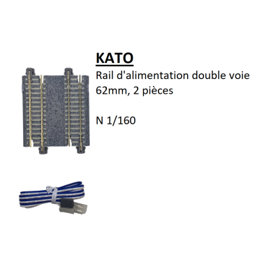 Rail d'alimentation double voie, 62 mm, 2 pièces - KATO 20-043 - N 1/160