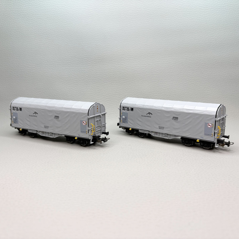 PIKO 28344 - Coffret de 2 wagons bâchés type Shimmns, ATIR Rail / ArcelorMittal