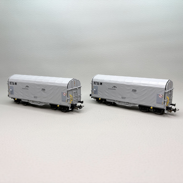 PIKO 28344 - Coffret de 2 wagons bâchés type Shimmns, ATIR Rail / ArcelorMittal