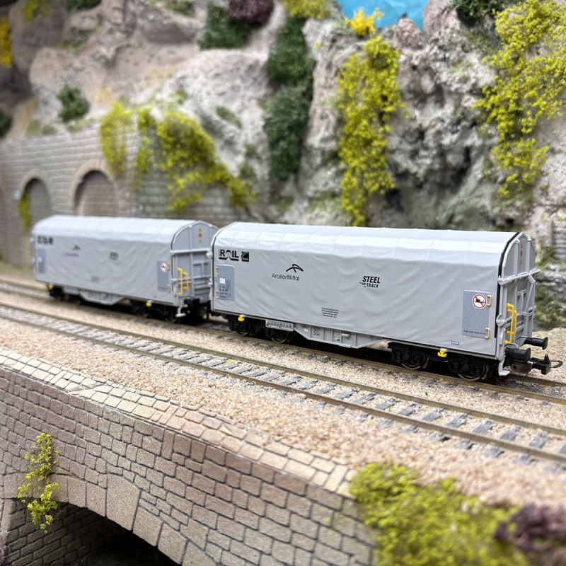 Coffret de 2 wagons bâchés type Shimmns, ATIR Rail / ArcelorMittal, Ep. VI - PIKO 28344 - HO 1/87
