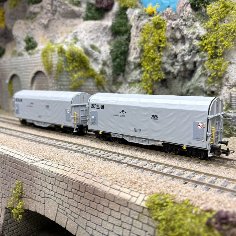 Coffret de 2 wagons bâchés type Shimmns, ATIR Rail / ArcelorMittal, Ep. VI - PIKO 28344 - HO 1/87
