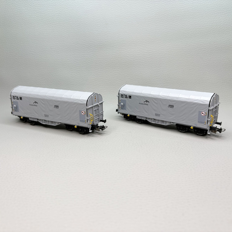 PIKO 28344 - Coffret de 2 wagons bâchés type Shimmns, ATIR Rail / ArcelorMittal