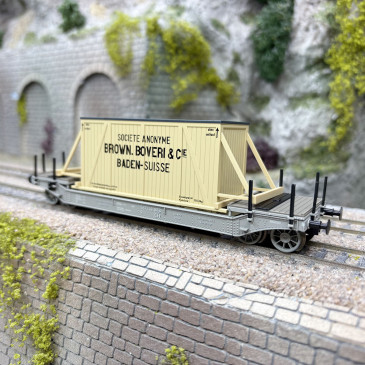Wagon plat surbaissé avec caisse "Brown Boveri & Cie", SBB, Ep. II - BRAWA 47915 - HO 1/87