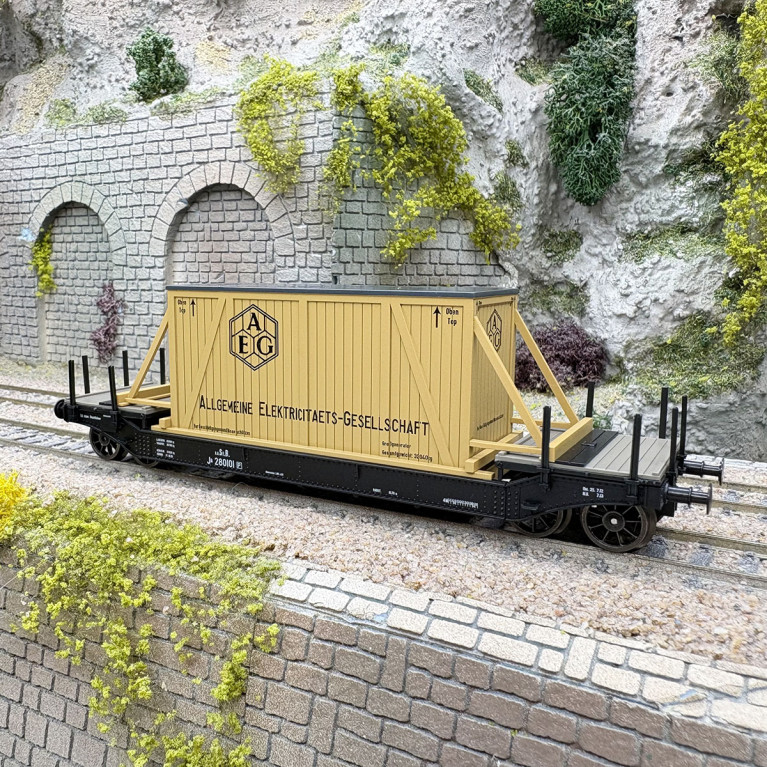 Wagon plat surbaissé avec caisse "AEG", k.k.St.B, Ep. I - BRAWA 47916 - HO 1/87