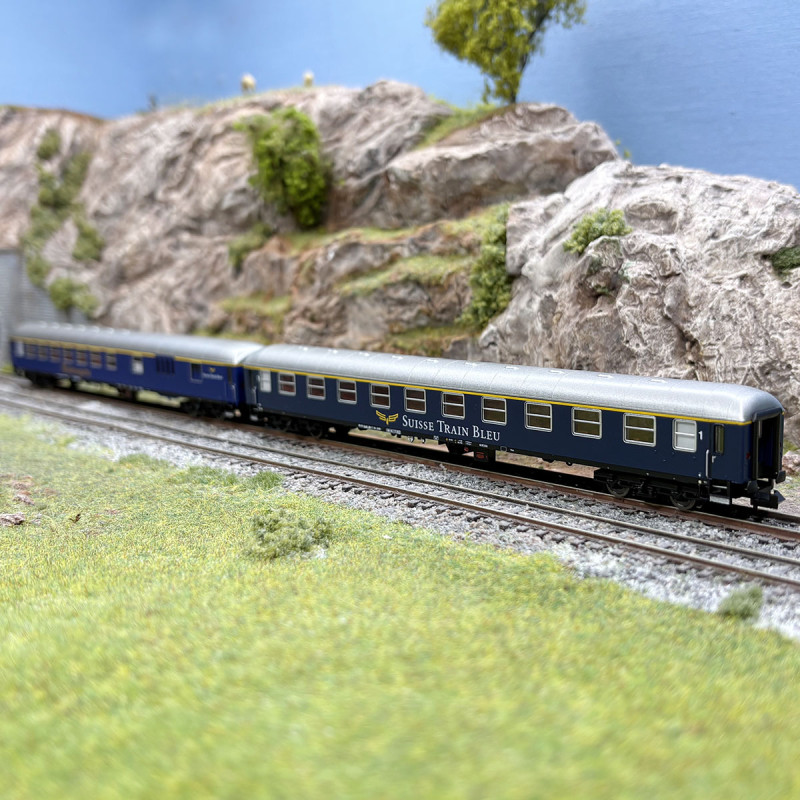 Coffret Set 2 voiture Am et wagon-bar WGm Schützengarten Suisse Train Bleu, Ep. VI - FLEISCHMANN 6260083 - N 1/160