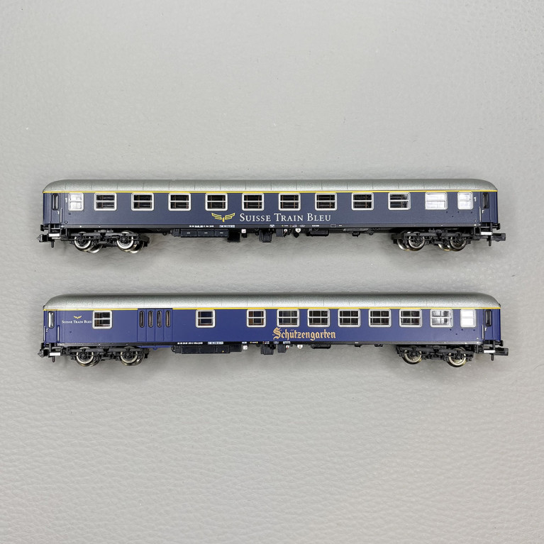 Coffret Set 2 voiture Am et wagon-bar WGm Schützengarten Suisse Train Bleu, Ep. VI - FLEISCHMANN 6260083 - N 1/160