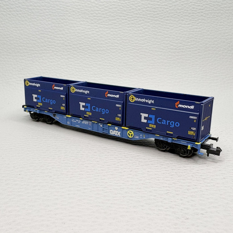 Wagon porte-conteneurs type Sgnss chargement 3 conteneurs Innofreight GATX Rail Austria, Ep. VI - MINITRIX 18434 - N 1/160