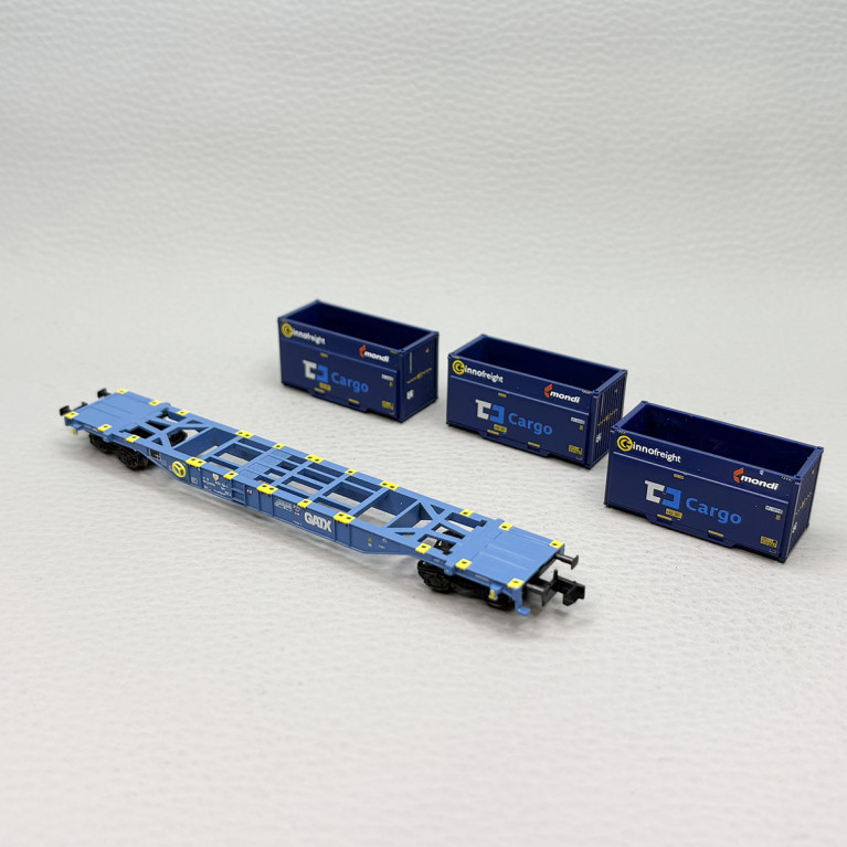 Wagon porte-conteneurs type Sgnss chargement 3 conteneurs Innofreight GATX Rail Austria, Ep. VI - MINITRIX 18434 - N 1/160