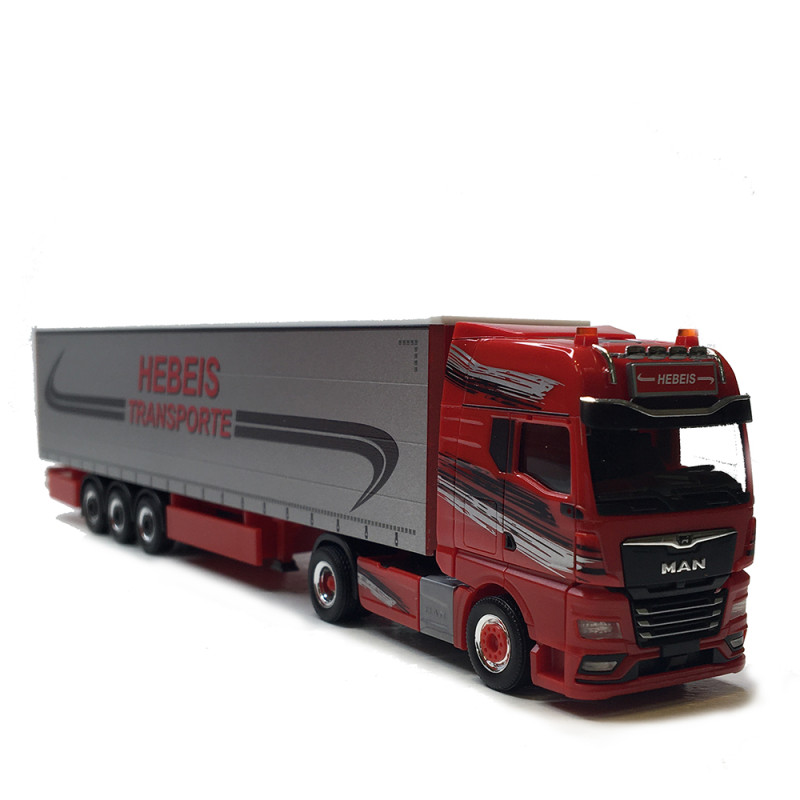 MAN TGX GX, camion semi-remorque bâché, Hebeis transporte - HERPA 320498 - HO 1/87