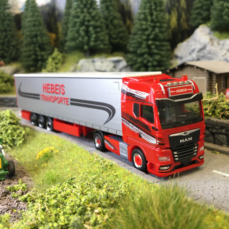 MAN TGX GX, camion semi-remorque bâché, Hebeis transporte - HERPA 320498 - HO 1/87