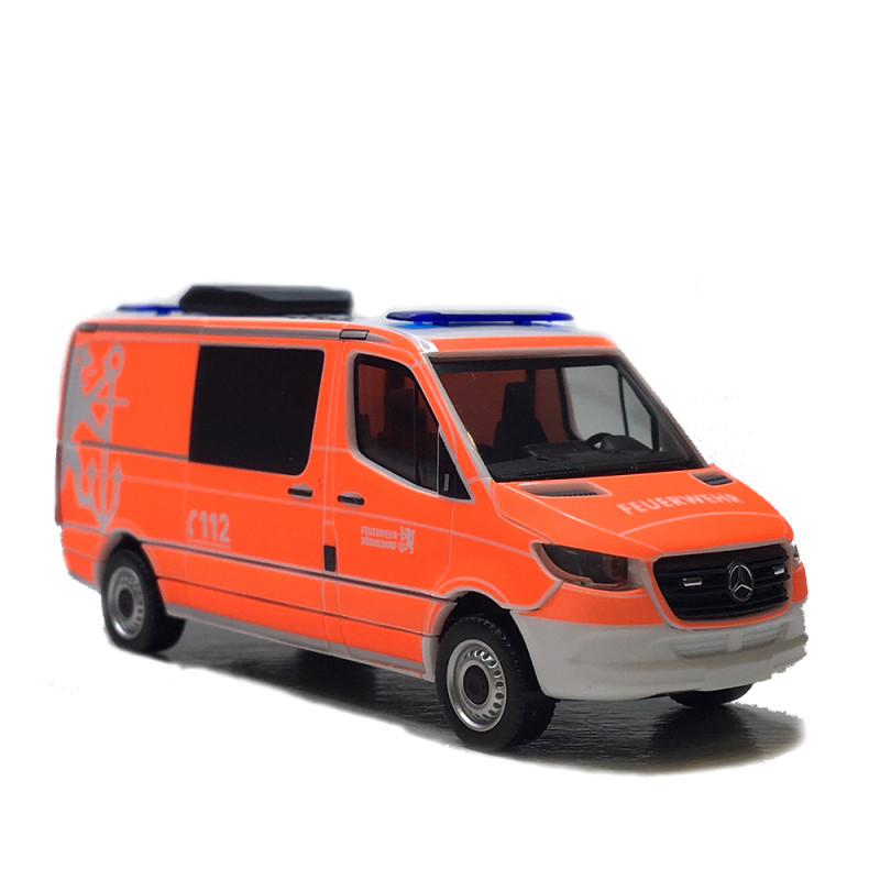 Mercedes Benz Sprinter, '18 demi-bus à toit plat, brigade des pompiers de Düsseldorf - HERPA 099028 - HO 1/87